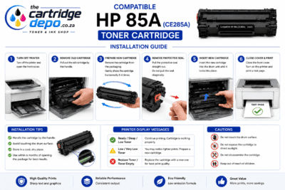Compatible HP 85A toner cartridge for reliable printing.
