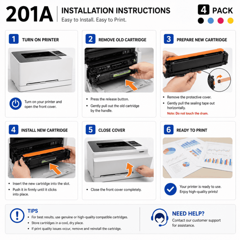 Step-by-step printer cartridge installation guide from The Cartridge Depo South Africa.