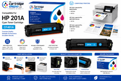 HP 201A Cyan Toner Cartridge for HP printers, compatible with M252 series, ensures high-quality prin.