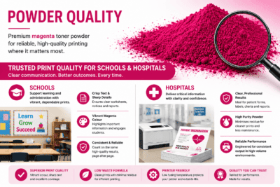 Bright pink powder toner for high-quality printing at The Cartridge Depo South Africa.