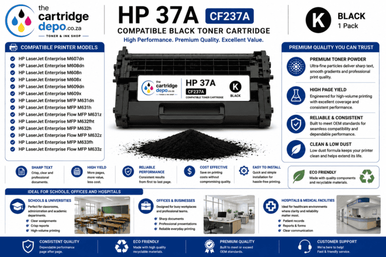 HP 37A compatible black toner cartridge for laser printers, high performance and reliable.
