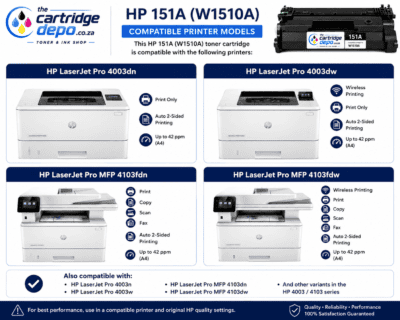 HP 151A (W1510A) toner cartridge compatible with HP printers.