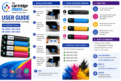 Remanufactured toner cartridge for Ricoh printers, high-quality and reliable printing solution.