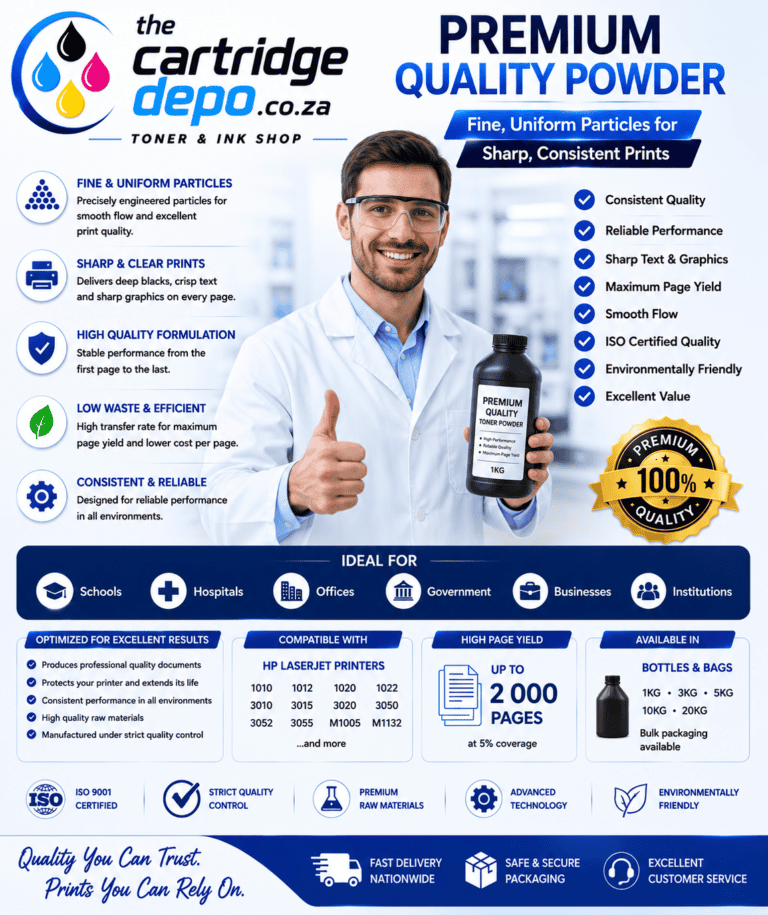 Premium quality toner powder for sharp, clear prints in South Africa.