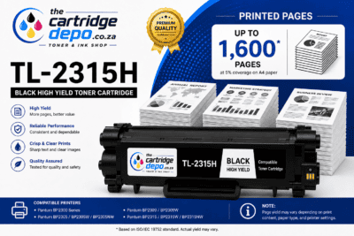 High yield black toner cartridge TL-2315H for compatible printers, reliable printing, and sharp imag.