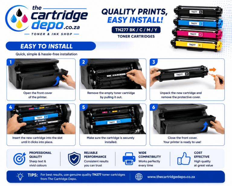 South Africa toner cartridge replacement process at The Cartridge Depo.