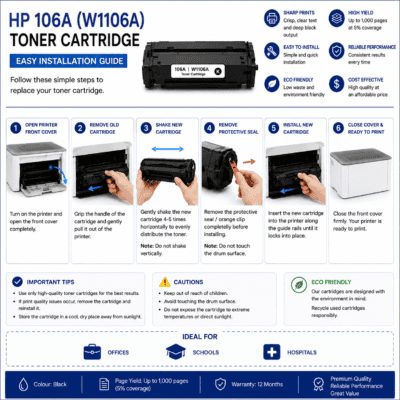 High-quality toner cartridge for HP printers, compatible with HP 106A W1106A, eco-friendly, cost-eff.