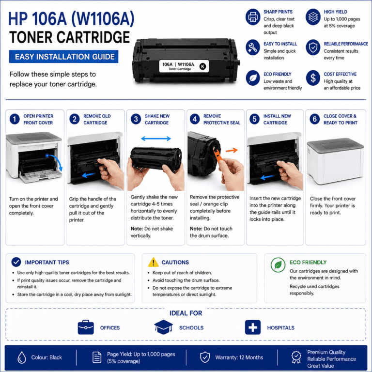 High-quality toner cartridge for HP printers, compatible with HP 106A W1106A, eco-friendly, cost-eff.