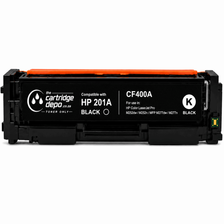 Compatible toner cartridge for HP 201A laser printers, black, high-quality printing.