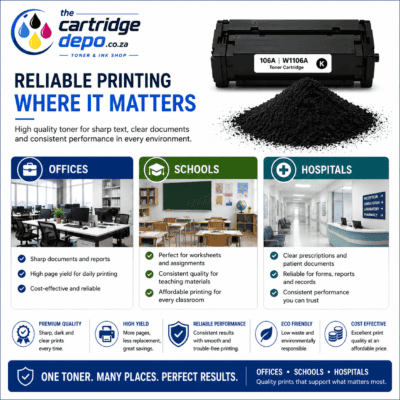 Black toner cartridge with black toner powder for laser printers.