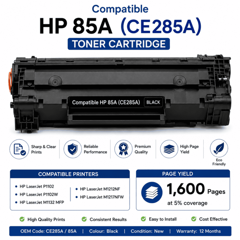 HP 85A toner cartridge compatible with HP LaserJet printers, black toner, high page yield, eco-frien.