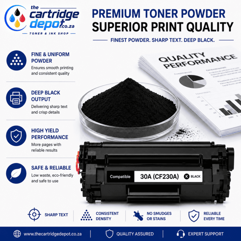 Premium toner powder for high-quality printing from The Cartridge Depo South Africa.