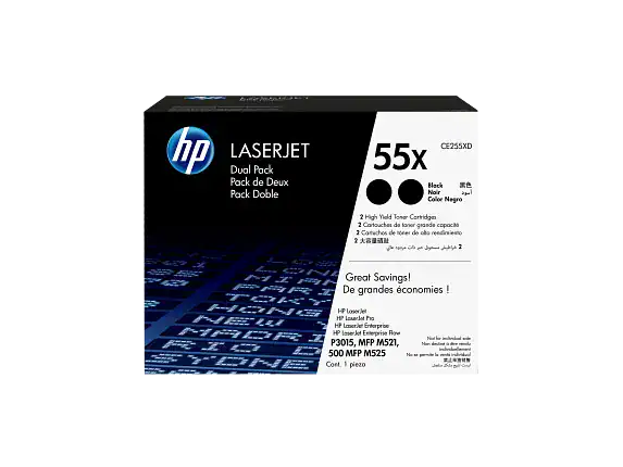 HP 55X Dual Pack Black High Yield Toner Cartridges CE255XD CE255-00905c WW_M1806192
